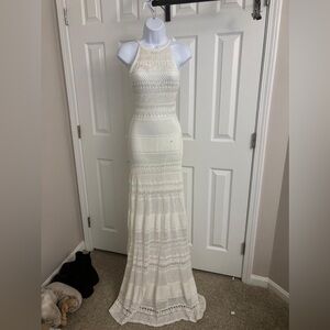 White tricot Halter Maxi Dress